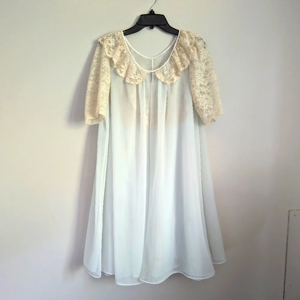 50s Vintage Vanity Fair 2 Piece Chemise Robe Lace Fairycore Peignoir Set 34 - Picture 8 of 16
